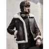 2024 Men Sheepskin Bomber Shearling Jacket Genuine Leather Jacket Men Motorcycle Jackets Air Flight Coat Double Side Wear