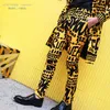 Pantalon de costume imprimé Floral pour hommes, lettre jaune, mode Hip Hop, discothèque, scène DJ, pantalons décontractés