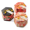 Candy Chocolate Paper Gift Box Hexagon Cardborad Mini Gold Stemping Plum Blossom Sieraden Verjaardagsfeestje Gunst Pakket