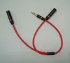3.5mm mâle 1 à 2 femme branche en métal rouge câble audio répartiteur écouteur Lovers chérie au câble 100pcs