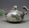 Ancient player home decoration wholesale collection vintage old bronze crafts white bronze relief spring peach teapot kettle