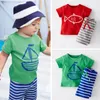 Bébé Vêtements Garçons Survêtements Bande Dessinée ancre poisson Rayé Costumes Décontractés 2pcs Voilier Ensembles T-shirt + Pantalon 2pcs costume Enfants Vêtements