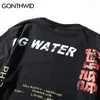 Gonthwid 소다수 찢어진 T 셔츠 Streetwear 2018 힙합 중국어 문자 캐주얼 짧은 소매 탑 티셔츠 남성 Tshirts