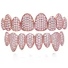 Oro reale 18 carati Oro rosa Oro bianco Vampire Grillz Ghiacciato Fang Grills Pieno di diamanti colorati Cosplay Tappo per denti Bocca dentale Denti Bretelle Halloween Party Gioielli Regali