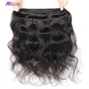 Allove Curly Water Human Hair Bundles with Closure Brazilian Peruvian Straight Ocean Wave Indian Wet and Wavy Body Loose Deep for Women All Ages Natural Black 8-28inch