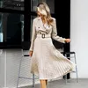 Hot Vintage pleated belt plaid dress women Elegant office ladies blazer dresses Long sleeve female autumn midi party dress