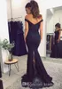 New Navy Blue Beads Sequined Deep V Neck Prom Evening Dresses Off Shoulder Long Lace Applique Formal Dresses Evening Gowns robes de soirée