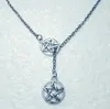 새로운 위카 이교도 보석 선물 빈티지 실버 더블 펜타그램 스타 Wiccan Pentacle Cross Lariat 펜던트 조절 가능한 목걸이 865