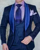 Royal Blue Embossing Groom Tuxedos Shawl Lapel Groomsman Wedding 3 Piece Suit Men Business Prom Jacket Blazer(Jacket+Pants+Tie+Vest) 616