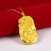 Дракон-лошадь с узором в стиле хип-хоп, кулон-цепочка, 18-каратное желтое золото, заполненное геометрическим узором, мужское ожерелье с подвеской Gift1816529