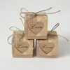 Candy Box Romantic Heart Kraft Gift Bag met Jute Twine Chic Wedding Gunsten Geschenkdoos Benodigdheden 5x5x5cm