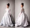 Prenses Uzun Kollu Çiçek Kız Elbise Jewel Illusion Kelebek Aplike Çocuklar Örgün Parti Elbise Toddler Doğum Günü Pageant Törenlerinde Düğün