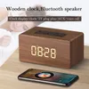 Houten Bluetooth Speaker 6W Digitale Klok Display 1500 MAH Batterij Subwoofer Muziek MP3-speler TF-kaart USB Speel Wood Speakers
