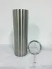 FedEx / DHL 15oz 20oz 30oz Silver Skinny Tumblers Rostfritt Stål Vattenflaska Dubbelmur Isolerat Vakuum Kaffe Koppar Bilkoppar Klassisk bärbar termos med lock Straw