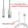 3FT 6FT Super Fast Laddning USB-C Kabel OD 4.0mm Typ C Kabel för MacBook Samsung S10 Support Huawei P30 5A Big Current