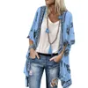 Cardigan Kimono d'été pour femmes, imprimé Floral, manches mi-longues, chemisiers longs, style Boho, Cover-Up pour la plage, hauts décontractés, chemises amples pour dames