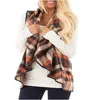 Femmes vérifier Cardigan Plaid gilet Plaid imprimé manteau d'hiver sans manches gilets chemise revers décontracté poche vestes hauts Blusas AYP6291