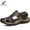 VESONAL marque en cuir véritable été doux hommes sandales chaussures pour hommes respirant léger plage décontracté qualité marche sandale 2018