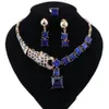 여성 패션 실버 도금 두바이 모조 다이아몬드 목걸이 귀걸이 반지 세트를위한 웨딩 아프리카 구슬 쥬얼리 세트