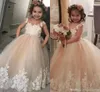 Adorable Lace Ball Gown Flower Girl Dresses For Weddings Little Girls Pageant Dress Appliques Buttons Back Tulle Communion Gowns