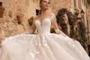 2020 Luxury Wedding Dress Lace Appliques Sheer Neck Long Sleeves Tulle Bridal Gowns with Iillusion Back Custom Made