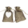 10x15cm naturel Jute cadeaux sacs femmes bijoux pochettes rustique toile de jute toile de jute cordon pochette fête faveurs emballage sac