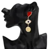 심장 귀걸이 붉은 마음 악마의 눈 동전 드롭 귀걸이 여성을위한 레이디의 세련 된 빈티지 과장 성명 금 귀걸이