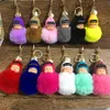 Cute Sleeping Baby Doll Keychain Pompom Rabbit Fur Ball Carabiner Key Chain Keyring Women Kids Key Holder Bag Pendant key Ring Gift RRA2253