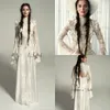 Medieval Meital Zano Dresses with Bell Long Sleeves Vintage Crochet Lace High Neck Gothic Queen Bridal Wedding Gowns