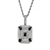 Fashion-Black Gemstone Pendant Halsband för män Västra Square Diamanter Lyx halsband Real Gold Plated Koppar Zircons Kubanska kedjor