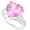 LuckyShine 925 Sliver-de-rosa Coração de Cristal Zircon conjuntos de brinco pingentes Anéis Bracelet para as Mulheres Moda do acoplamento da noiva estabelece novos