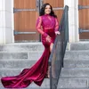 Afryki Plus Size Prom Dresses Wysokiej szyi Długie Rękawy Formalna Sukienka Dla Kobiet Koronki Aplikacje Zroszony High Side Split Suknie Wieczorowe