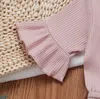 Ropa de diseñador para bebés, mamelucos con lazo para niñas, artículo de manga acampanada de verano, mono con bolsillo para niños, mono informal encantador AYP683