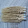 Blondes Klebeband mit Hauteinschlaghaar, 100 g, 40 Stück, 25,4 bis 61 cm, lockeres, lockiges Remy-Haar, doppelseitiges Klebeband