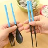 300 stks ABS Plastic bestek Drie-delige Draagbare Travel Bestek Doos Must-Have Folding Set Chopsticks Vork Lepel Keuken Set T3i5805