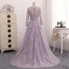 light purple lace prom dress 2018 wanshandress long sleeves hollow back evening dresses custom jewel evening gowns with belt