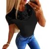 Koreanska Sexiga Lace Patchwork Blus Kvinnor Sommar Harajuku Kortärmad Mesh Tröja Slim Fit Cute Tops Tee Shirt O-Neck Femme Blusa