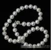 Collana di perle bianche vere d'acqua dolce 9-10mm / Collana con spilla in argento 18''