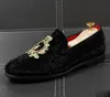 Promotion New spring Men rhinestone Loafers Party wedding Shoes Europe Style Embroidered Velvet Slippers Driving moccasins for mens