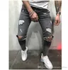 Designer-KNIELÖCHER Designer-Herrenjeans, lange Hose, Blau, Grau, Schwarz, Slim-Fit, zerrissene Biker-Jeans