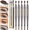 Dubbelhuvud Vattentät varaktiga pigment Tatuering Eye Brow Pen Multifunktionella ögonbryn Pennor med oval borste 5 färger