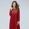 Medio Oriente Afganistón Abaya Dubai Vestido musulmán rojo Flores Bordado Kaftan Robe Turco Islámico Plus Tamaño Ropa Vestidos largos