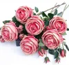 Faux Rose Flower Flower Simulation хорошее качество 3 головы роза стебель для свадьбы дома витрина декоративные искусственные цветы