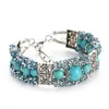 Vintage Tibétain Argent Plume Turquoise Perles Bracelet Bracelet Cristal Diamant Turquoise Bracelet Femmes Bijoux