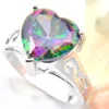 Luckyshine 6 PÇS / LOTE Presente Da Jóia do Dia Dos Namorados Adorável Coração Colorido Mystic Topaz Gemstone 925 Sterling Silver Banhado Anel de Mulheres