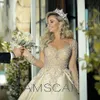 Perle di perline di lusso maniche lunghe abito di sfera abiti da sposa appliques paillettes taffettà arabo Dubai abiti da sposa cappella treno robes2666