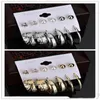 New 6pairs Vintage Define Silver / Gold Color Mix Pérola Ear Stud Círculo Oversize Brinco Set Para Mulheres Largo Declaração Argola