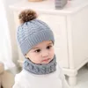 Baby Beans Cap Zestaw Baby Kid Solid Color Pluszowe Ball Baby Girls Hat and Scarf Zestaw Zimowe Ciepłe Czapki Dla Chłopców Noworodka Kapelusz