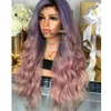 Nova Moda Celebridade Estilo Perucas Sintéticas Raízes Pretas Roxo Ombre Rosa Renda Frente Peruca Cabelo Resistente ao Calor para Mulheres