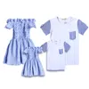 Familiekleding Mama en Daughter's One Shoulder Dress Pater Son Summer T-shirt Kleding Outfit voor Moeder Vader en Kinderen